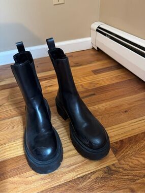 H&M Black Leather Combat Boots